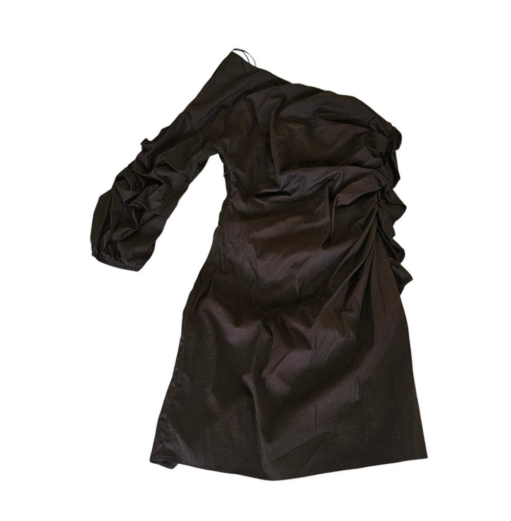 Socialite Black One Shoulder Ruched Bodycon Mini Dress Size M